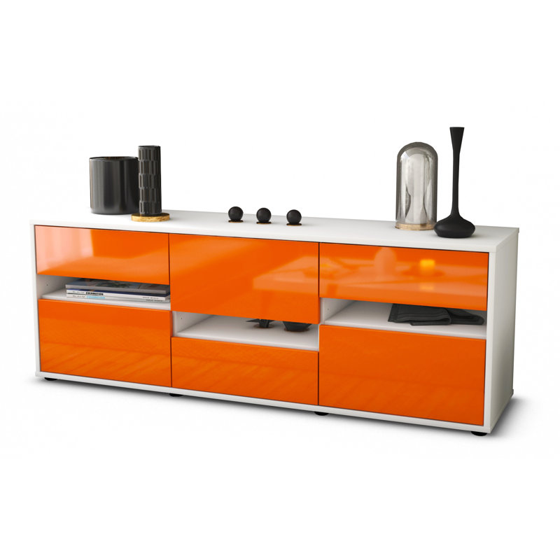 Yandell Unfinished TV Stand for TVs up to 60", High-gloss Orange / Matte White
