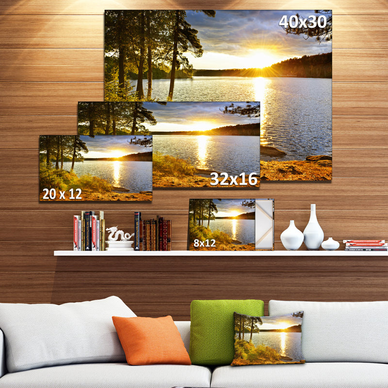 Beautiful View of Sunset over Lake - Wrapped Canvas Photographic Print, 16" H x 32" W