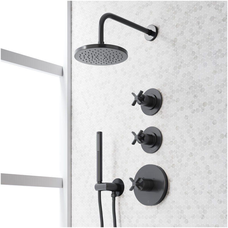 Vassor Thermostatic Shower System With Hand Shower - Matte Black, Matte Black