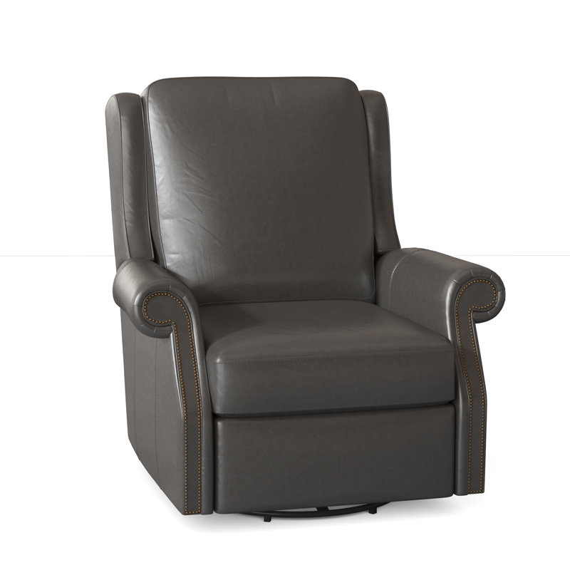 Barcelo Recliner, Aline Fumo Genuine Leather, Swivel Glider with Power Button, French Natural