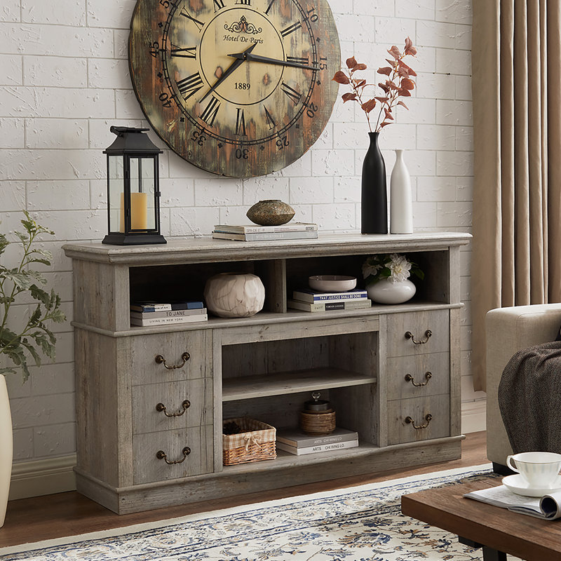 Meuble télé pour téléviseur de 65 po ou moins, console multimédia avec tablettes et tiroirs