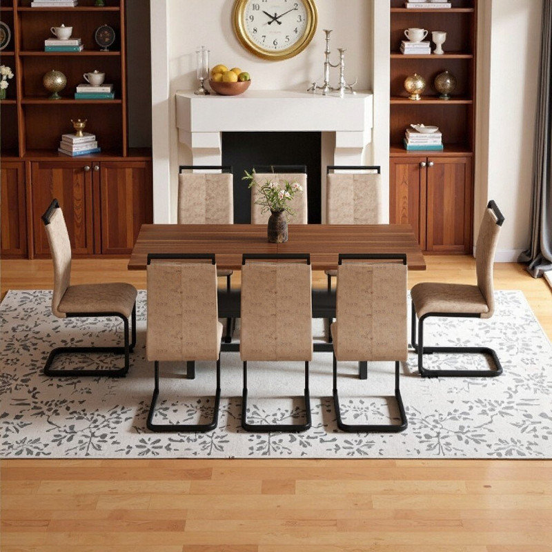 Ensemble de table de salle à manger de 71 pouces avec plateforme de rangement et 8 chaises, Brun / Noir