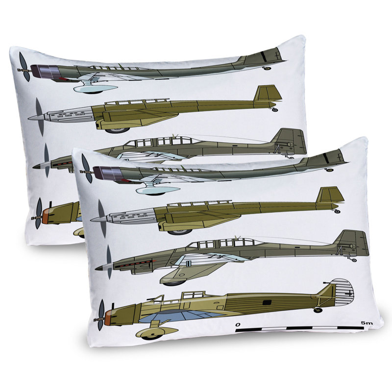 Ambesonne Airplane Pillow Sham 2 Pack Old Dive Planes Jets Green Grey White, 36'' W X 20'' H