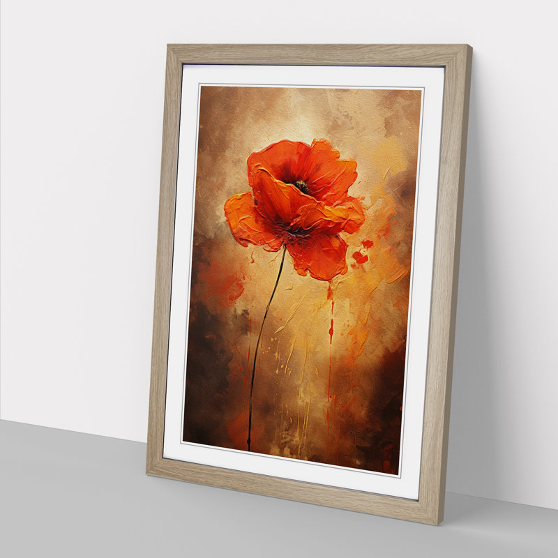 XYZ-FRM-V1223-5297 Poppy Flower Informel - Single Picture Frame Print on Wood, Oak, 64cm H x 46cm W x 2cm D