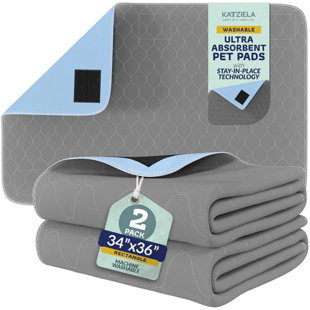 Katziela Quick-drying Washable Pee Pads For Dogs (2 Pack Square) Waterproof Reusable Puppy Pads With Hook And Loop Corners For Pet Potty Training, Housebreaking, Daycare - Machine Washable Dog Pee Pad