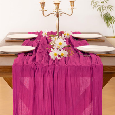 Cheesecloth Table Runner Summer Boho Wedding Birthday Party Home Decor | Hot Pink 2pcs Rustic Gauze 10FT Cheese Cloth Sheer Farmhouse Dining Runner for Baby Shower Bridal Holiday Decorations