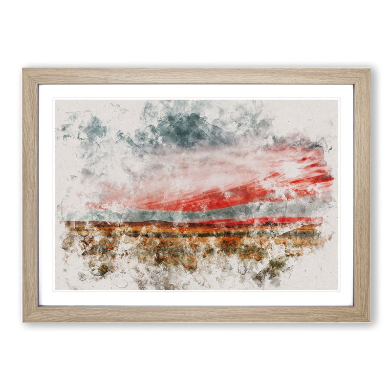 Meadow in South Africa Watercolour - Picture Frame Graphic Art, 36cm H x 48cm W x 2cm D, Oak Framed