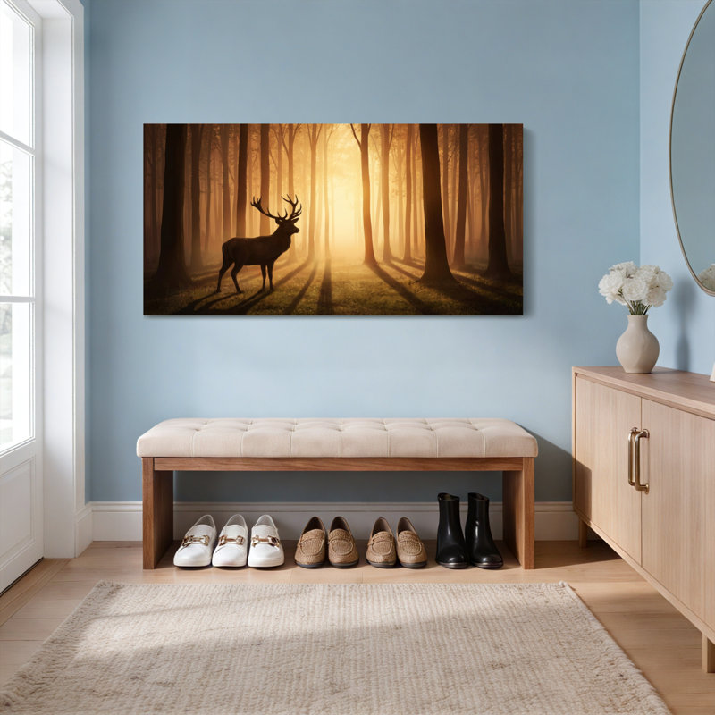 Ensemble de 1 tableau sur toile tendue représentant un cerf au coucher du soleil dans la forêt, 4020