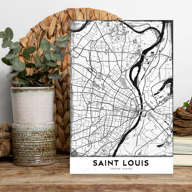 Saint Louis City Map Abstract Contemporary Architecture City Wall Art Print 1 Piece Wrapped Canvas Wall Art