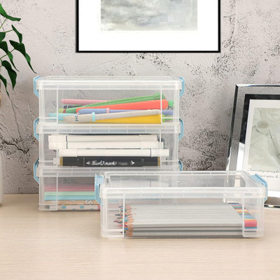 4 Pack Extra Large Capacity Plastic Pencil Box