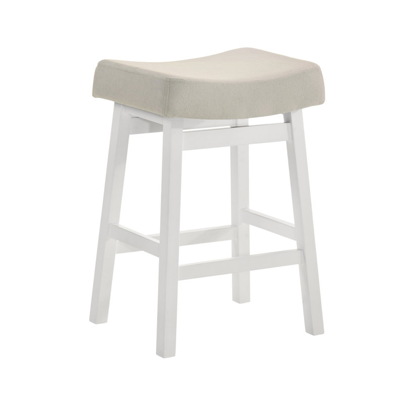 Lenon Modern Farmhouse Wood Counter Height Kitchen Bar Stool In White Finish With Cream Fabric Upholstered Seat, 1