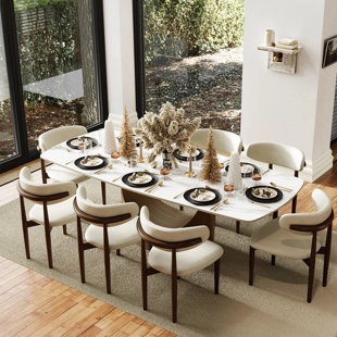 Hobart Modern Dining Room Sets, Pre-Assembly Rectangular Dining Table Sets, Sintered Stone Tabletop Kitchen Dining Table Set With Upholstered PU Leather Chairs