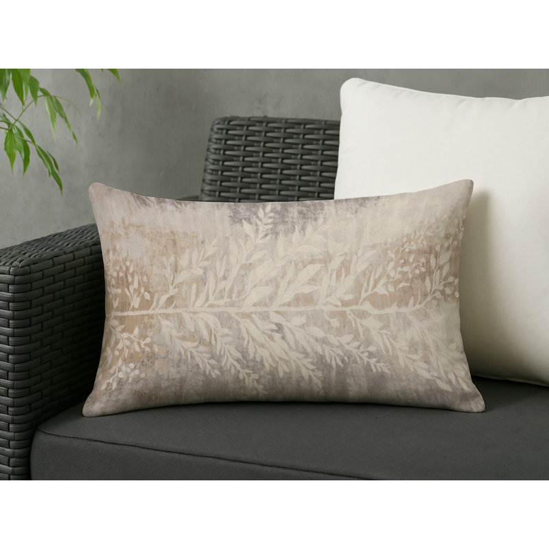 Coussin décoratif intérieur et extérieur Modern, Ivoire / beige / taupe clair floral, Rectangle H 25 po x l 18 po