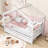 Wood House Bed with 2 Drawers, Roof Design and Guardrails-592641502-592641496