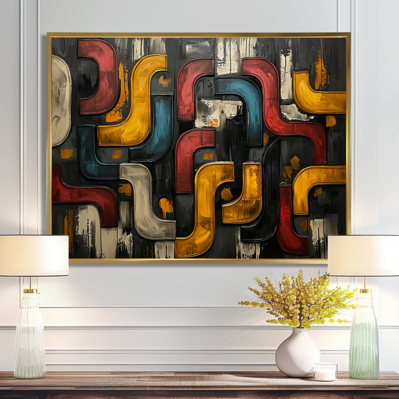 Okeima - Abstract Large Wall Art, H 34 po x l 44 po, Picture Framed, Doré