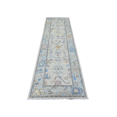 3'x10'1" White Angora Oushak Vines Design Hand Knotted Wool Runner Rug 474CC78B05C54DC484BF9B436A3D808A