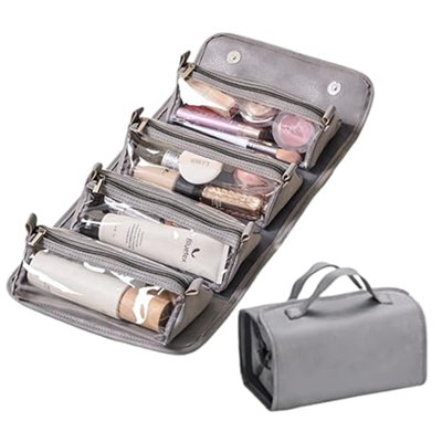 Backpack Travel Toiletry Bag 4 Detachable Clear Multi Compartment Hanging Makeup Bag Leather 4 In 1 Roll Up Large Capacity Compact  Foldable Cosmetic Bag