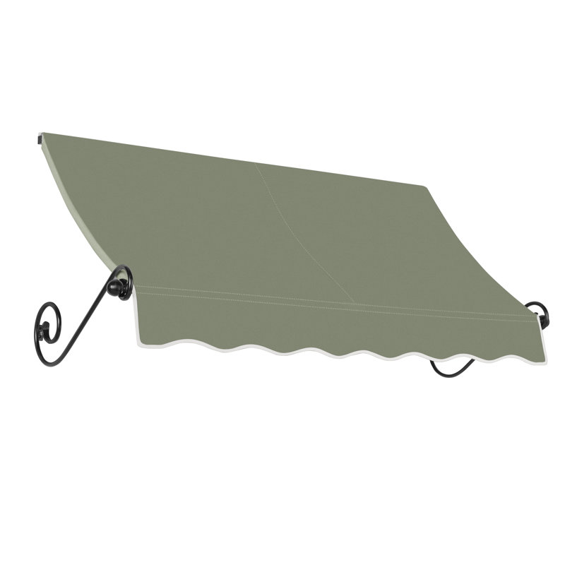 Awntech Charleston Acrylic Fabric Awning with Iron Scroll Arms, 36" H x 100.5" W x 24" D, Sage