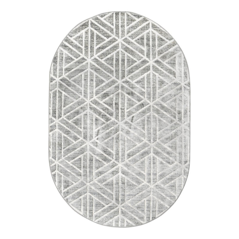 Tapis gris foncé / gris Quercioli, Ovale 5 pi 3 po x 8 pi