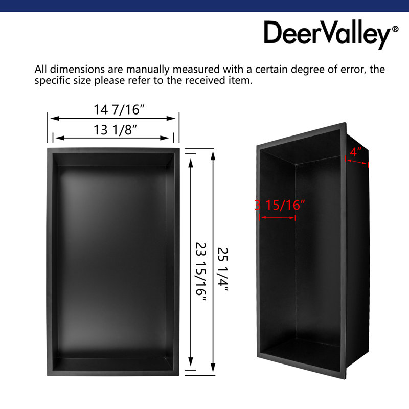 25" W × 14" H Bathroom Shower Niche Rectangular Recessed Stainless Steel Wall Niche,Matte Black