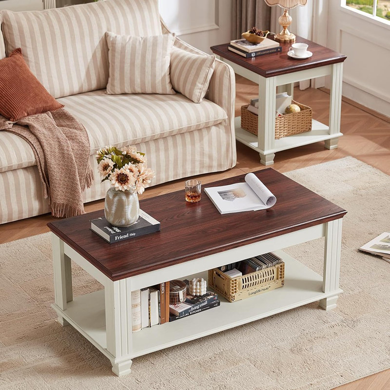 Ensemble de 3 tables basses, ensemble de table de salon en bois rustique, grande table basse et table d'appoint