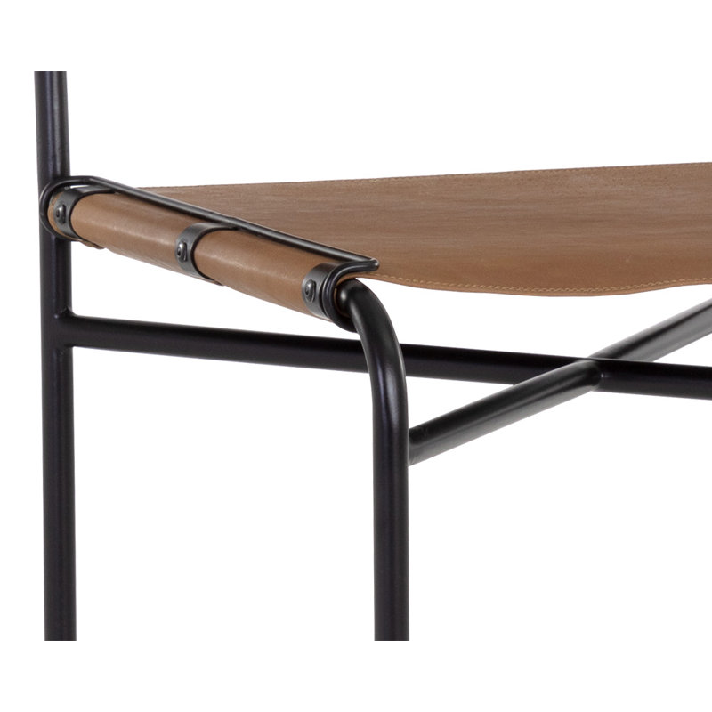 Cognac Leather and Black Steel Counter Stool with Full Back