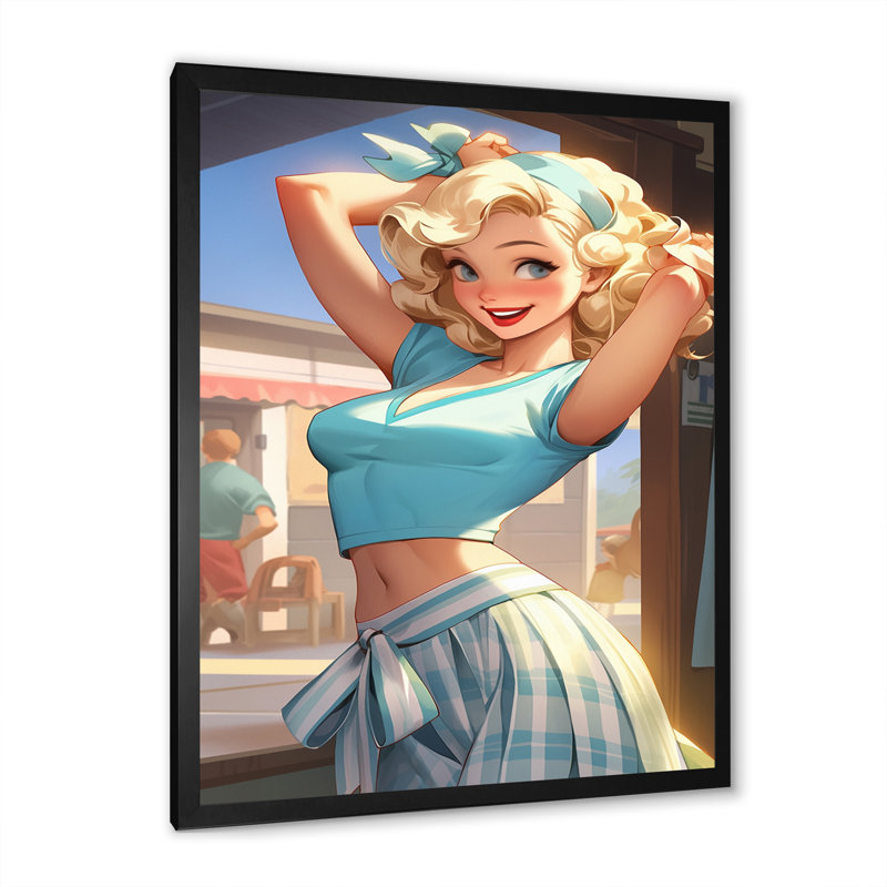 «Beautiful Blonde by the Beach» - reproduction, H 20 po x l 12 po x P 1 po, Cadre simple noir