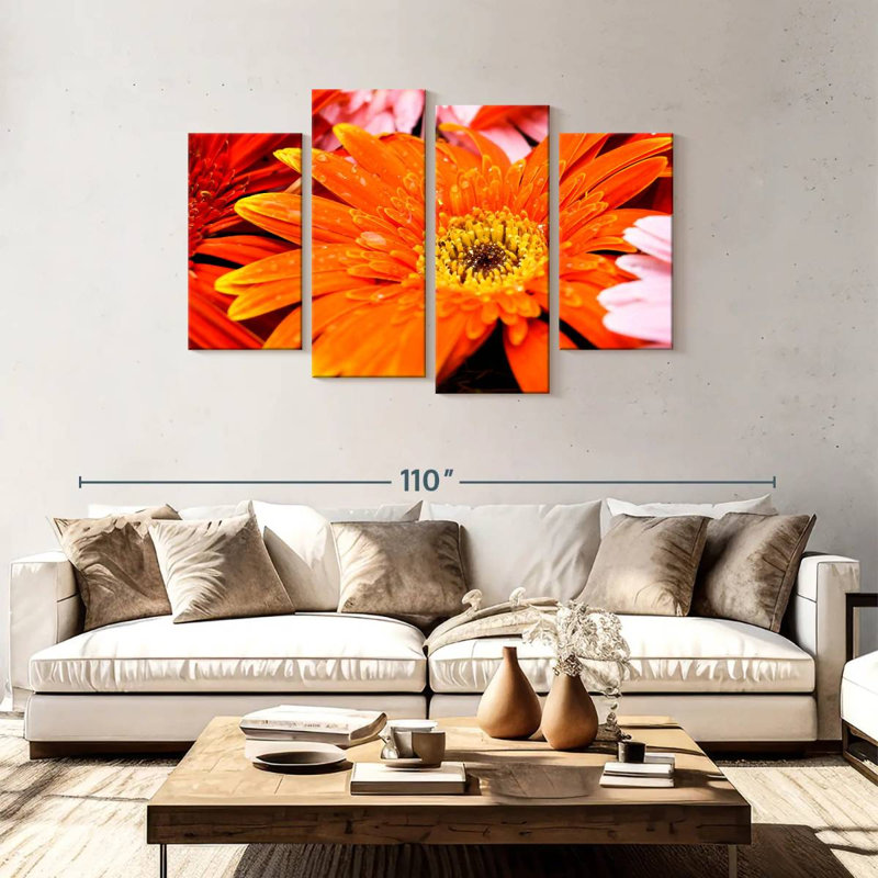 Harnek Dewy Orange Daisy, 48" H x 75" W
