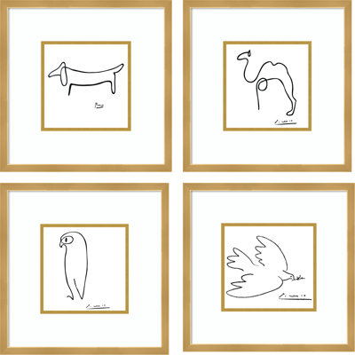 Picasso Animal Drawings  - set of 4  by Pablo Picasso Framed Wall Art Prints