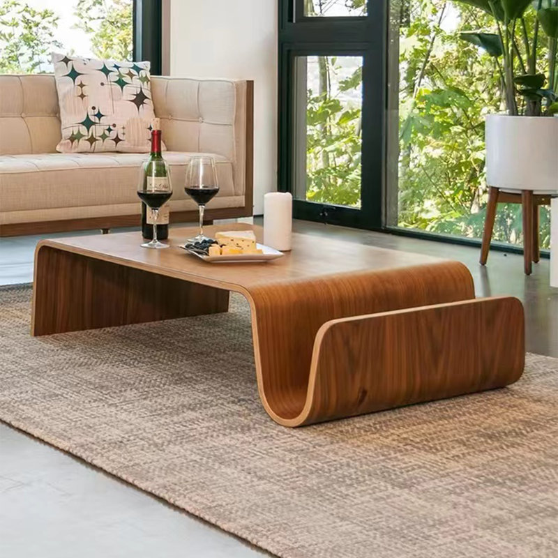 41" Modern Minimalist Brown Coffee Table, Solid Wood Veneer, Retangular Coffee Table for Livingroom