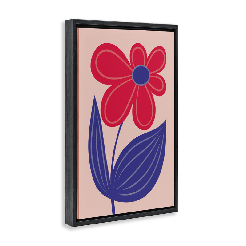 Cadre flottant en forme de marguerite rouge audacieux, design par Martina Pavlova, Cadre flottant noir de jais