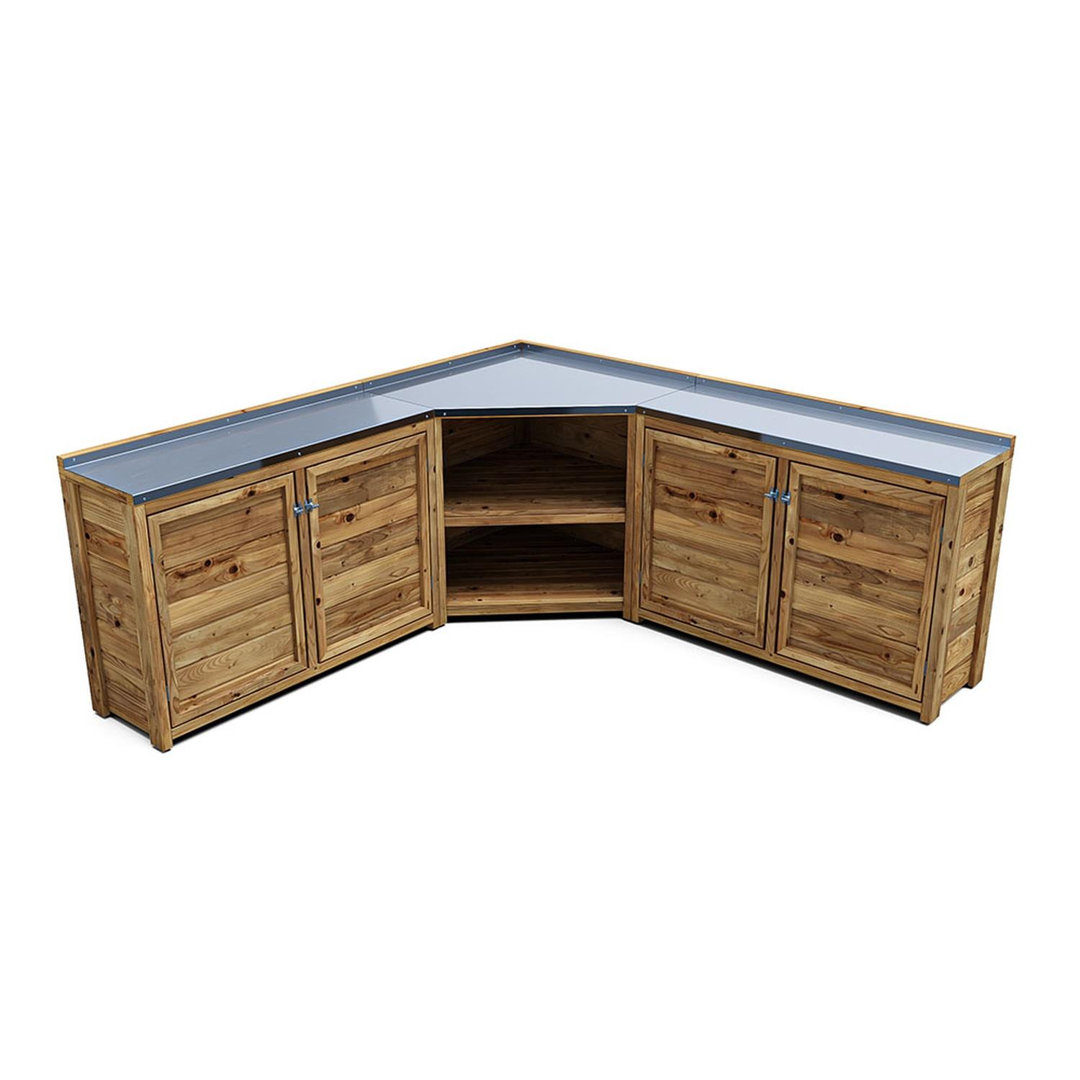 Dunster House Wooden Garden Kitchen Unit J-Configuration With Stainless Steel Countertop, W2m X D2m / W7' X D7' - Image 7