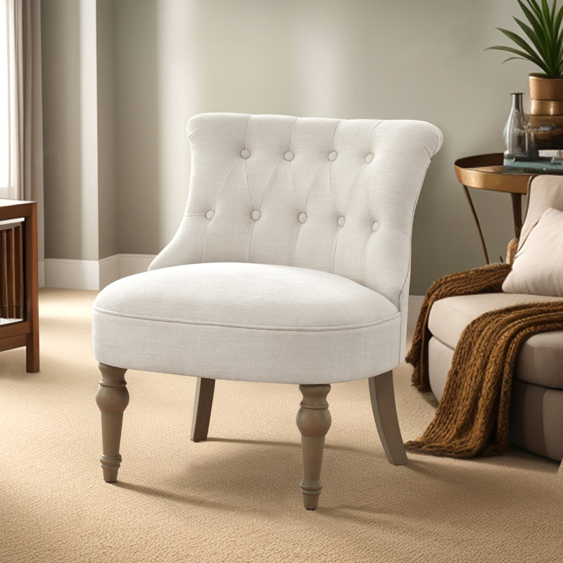 Upholstered Side Chair, Beige Chenille