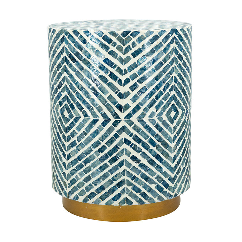 Round Accent Stool with Capiz Inlay and Metallic Base – Versatile Home Decor Piece
