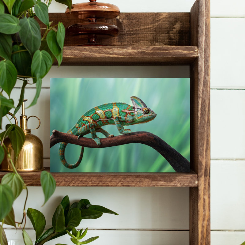 Vibrant Veiled Chameleon Colorful Peaceful Vibrant Lizard Nature Portrait Wall Art Print by Edy Pamungkas - Print