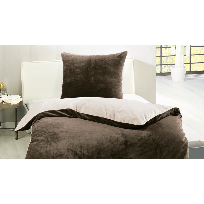 Cashmere Feeling Duvet Cover Set, Brown/White, Single - 1 Pillowcase (80 x 80 cm)