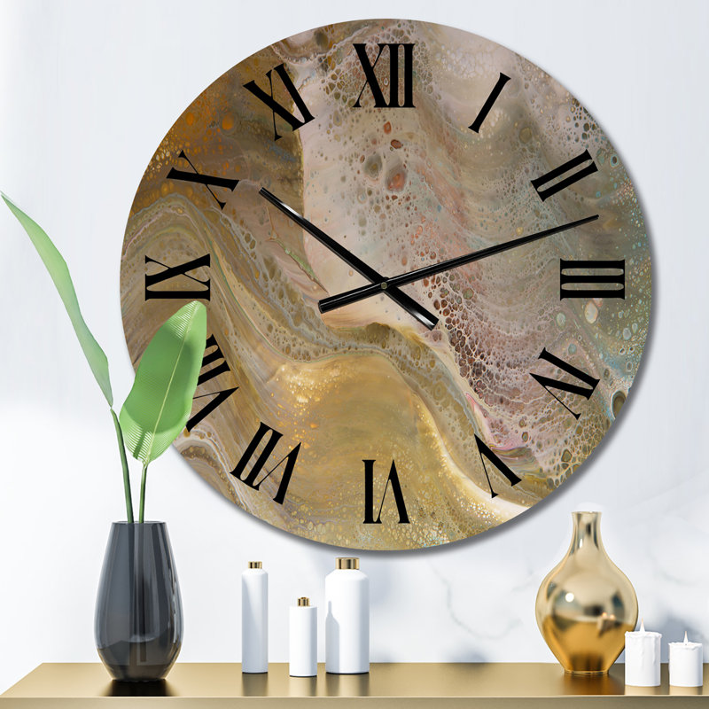Horloge murale moderne en marbre brun et gris, Moyenne