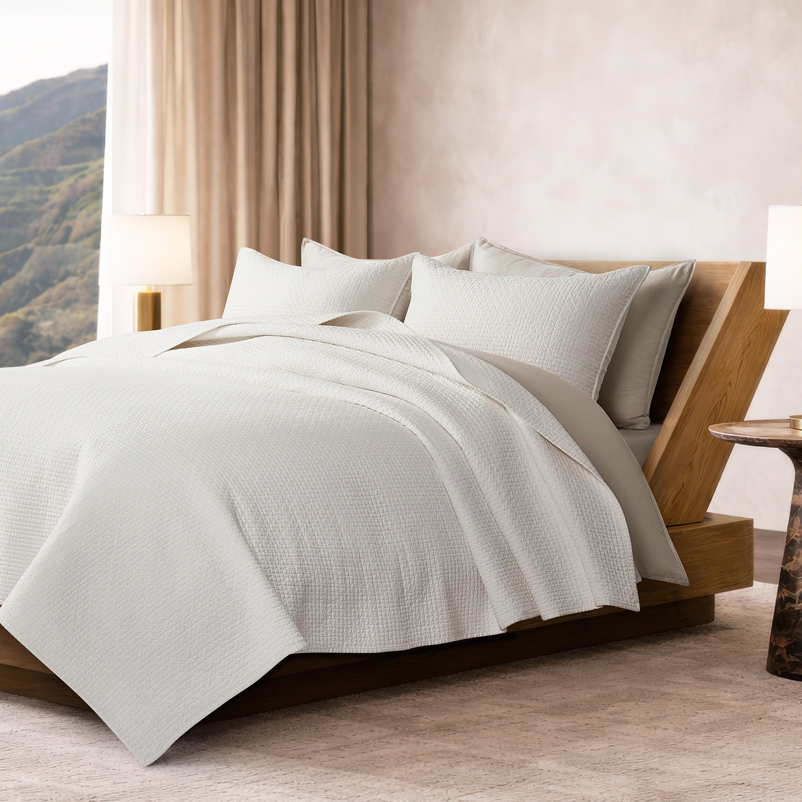 Cotton Sateen Quilt Set, Bright White, Queen Quilt + 2 Standard Shams