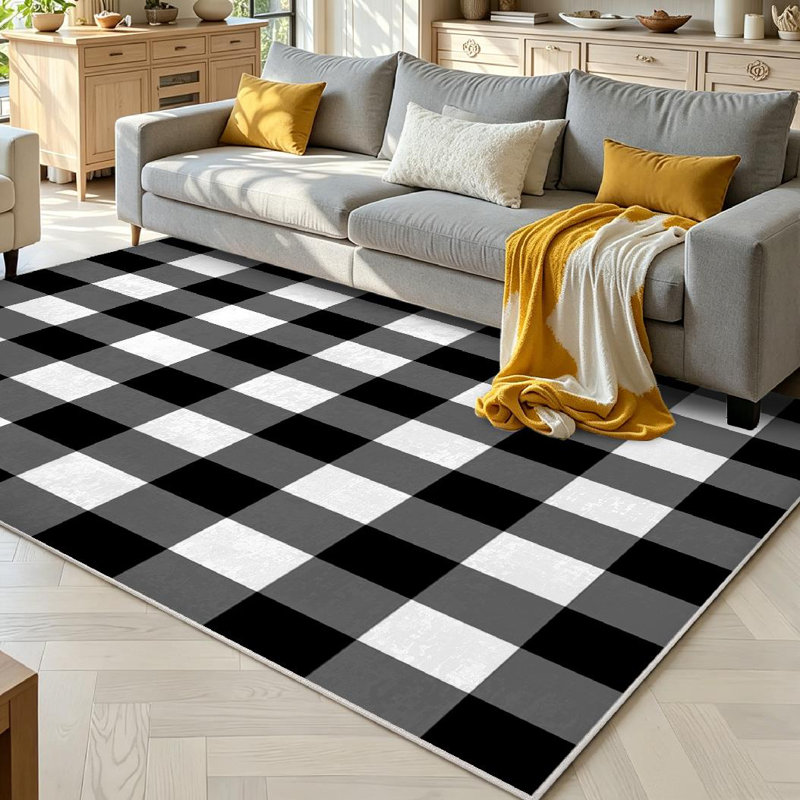 Tapis noir / blanc transparent Clear Buffalo, Rectangle 71" x 98"
