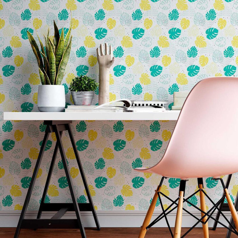 Rouleau de papier peint adhésif Sedgley, Blanc / vert / jaune, L 126 po x l 24 po