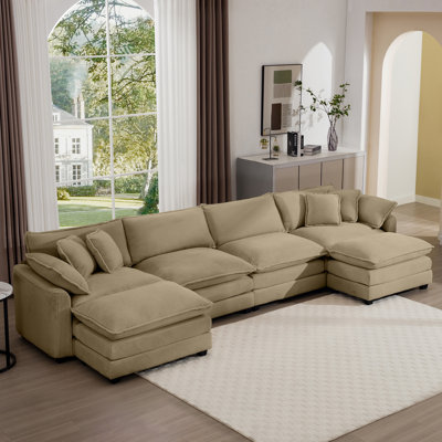 Canapé en velours côtelé 4 places avec 3 repose-pieds en velours côtelé, fauteuil de bureau confortable, facile à assembler avec 2 coussins et 4 coussins décoratifs