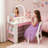 Kids Vanity Desk With LED Mirror And Stool