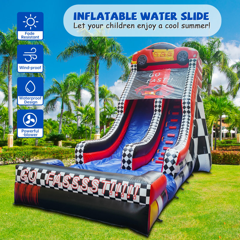 GOOSH 18.9' x 30' Car Racing Commercial Grade Water Slide with Splash Pool (with Blower)