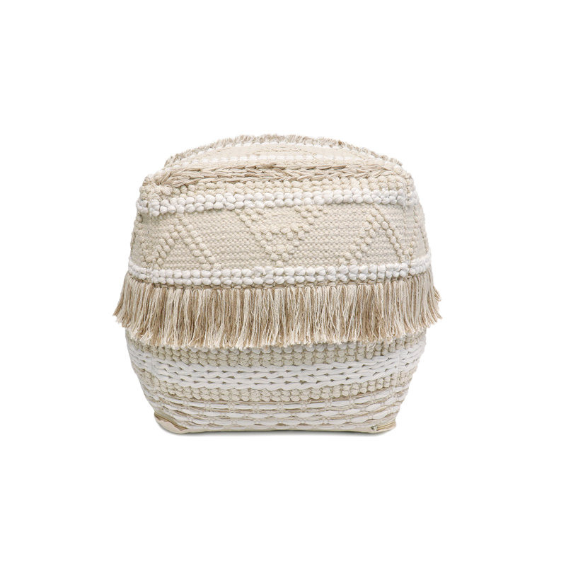 Grandcanyon Cotton Braided with Tassel Pouf, Beige