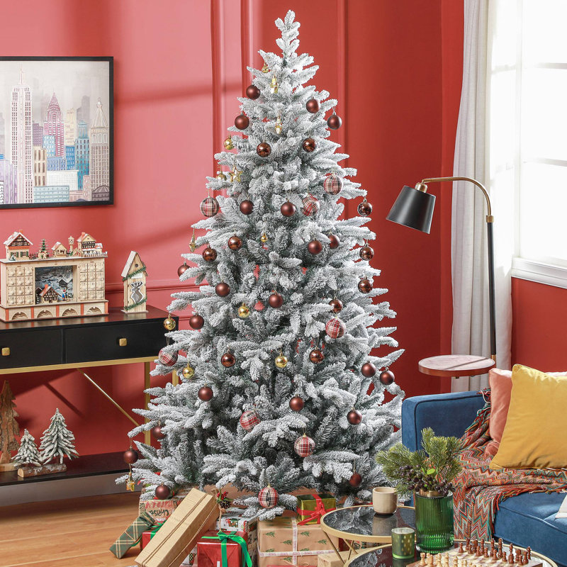 Arbre de Noël artificiel enneigé 7 pi avec 1401 pointes, support en métal pliable, assemblage facile, arbre de Noël articulé pour la maison, le bureau, les Fêtes