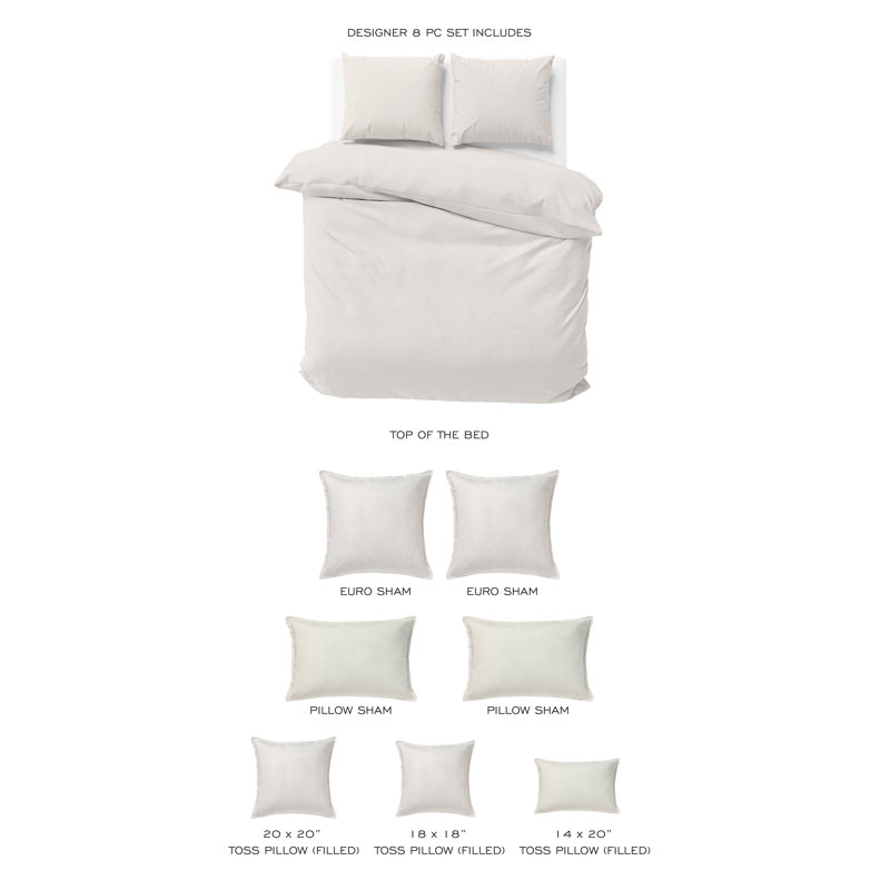 Ensemble d'édredon 8 pièces Elsie, Super King Comforter + 7 Additional Pieces, Ivory