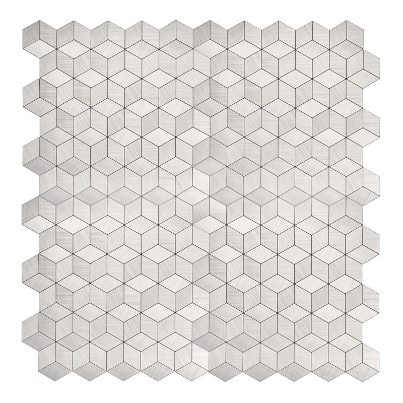 Carreau de mosaïque auto-adhésif en métal 12 po x 12 po, Argent