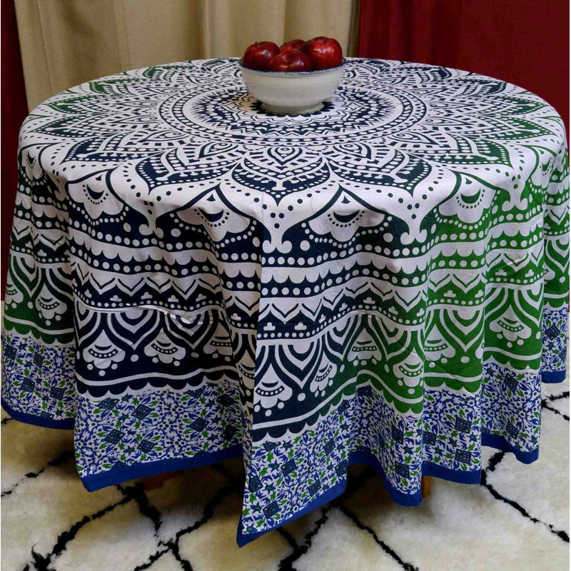 Norayr Floral 100% Cotton Round Tablecloth, Green