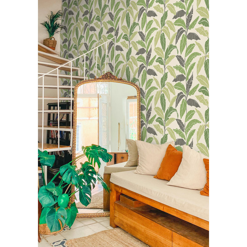 Tommy Bahama Leafy Palm 18' L x 20.5" W Peel and Stick Wallpaper Roll, Green