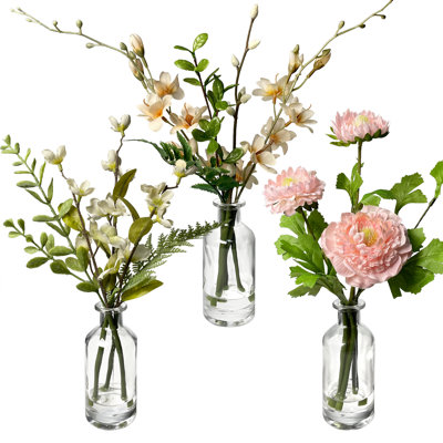 Mixed Artificial Florals in Glass Vases
